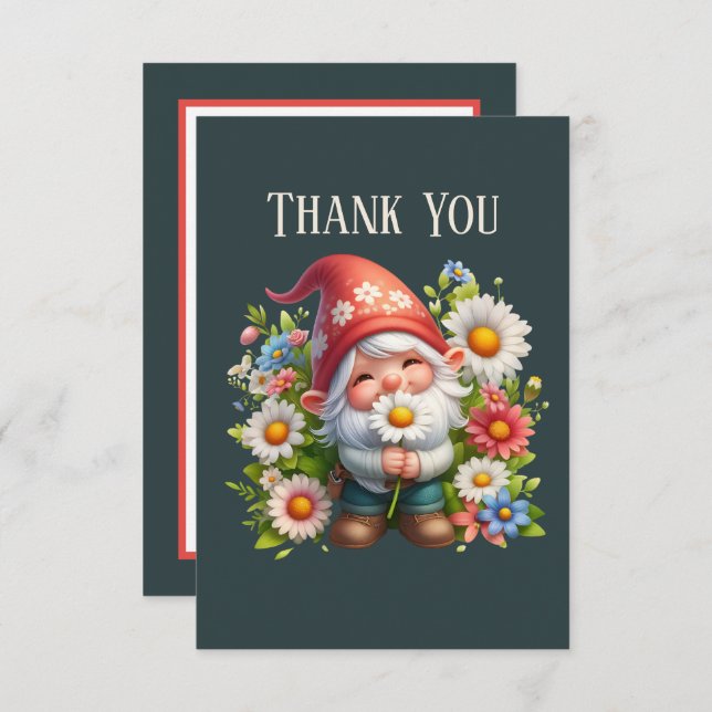 Cute Gnome add message  Thank You Card (Front/Back)