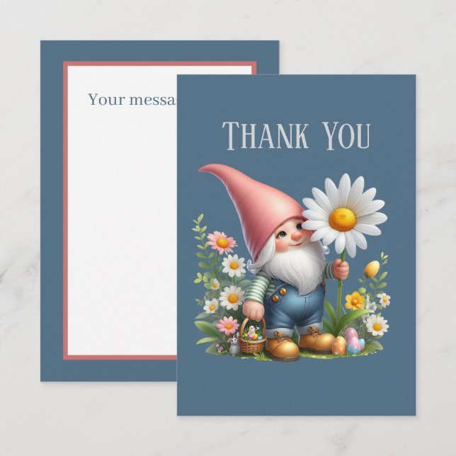 Cute Gnome add message Thank You Card  (Front/Back)