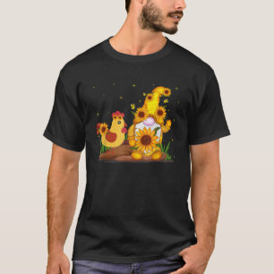 Cute Gnome And Chicken Sunflower Funny Gnome Chick T-Shirt