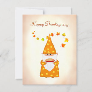 Cute Gnome and Fall Leaves Thanksgiving Holiday Card