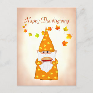 Cute Gnome and Fall Leaves Thanksgiving Postcard