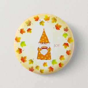 Cute Gnome and Holiday Fall Leaves  2 Inch Round Button