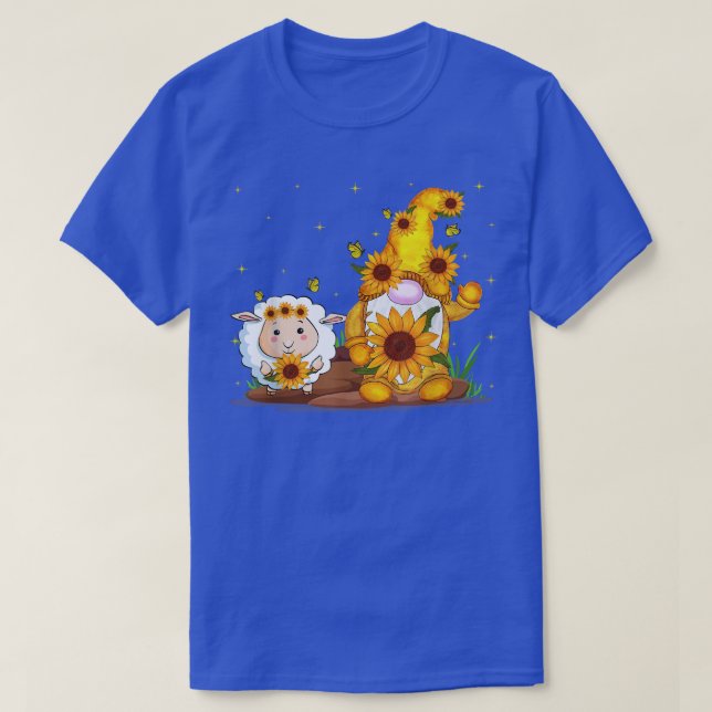 Cute Gnome And Sheep Sunflower Funny Gnome Sheep F T-Shirt (Design Front)