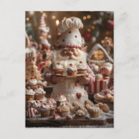 Cute gnome baker surrounded by cakes and treats
