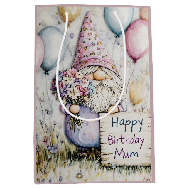 Cute Gnome Birthday Design for Mom Medium Gift Bag (Front)