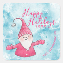 Cute Gnome Blue Pink Happy Holidays Christmas