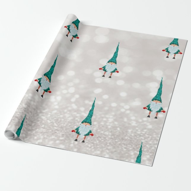 Cute Gnome Bokeh Holiday Wrapping Paper (Unrolled)