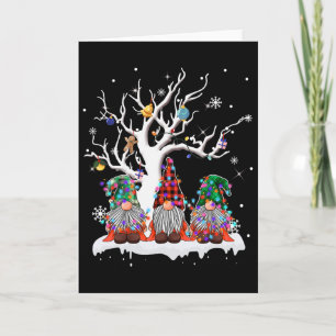 Cute Gnome Buffalo Plaid Christmas Tree Light Ugly Card