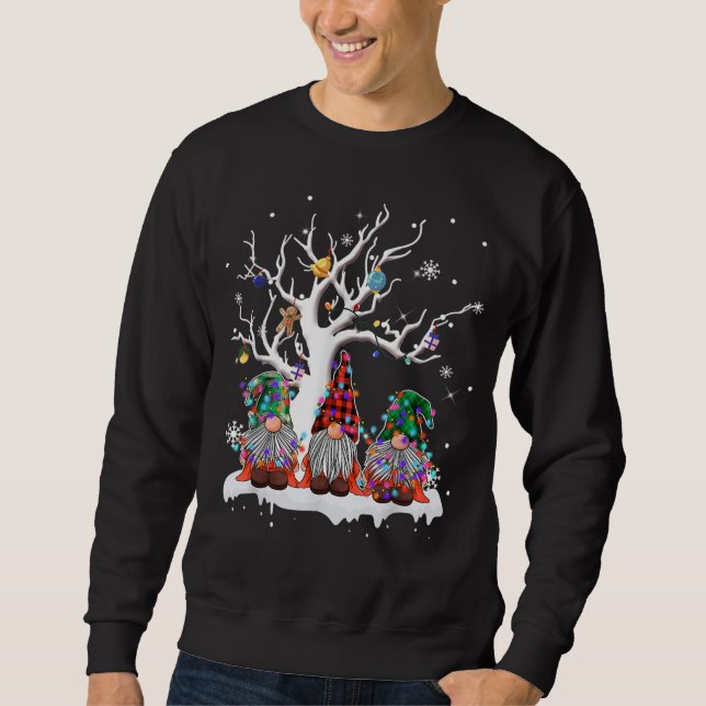 cute gnome buffalo plaid christmas tree light ugly sweatshirt (Front)