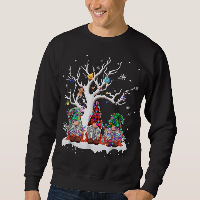 Cute Gnome Buffalo Plaid Christmas Tree Light Ugly Sweatshirt (Front)