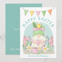 Cute Gnome Bunny Chick Florals Teal Happy Easter