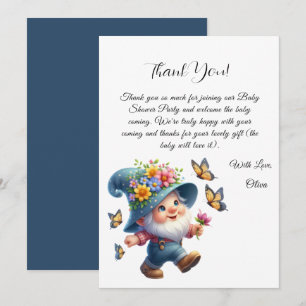Cute Gnome & Butterfly Baby Shower Thank You Card