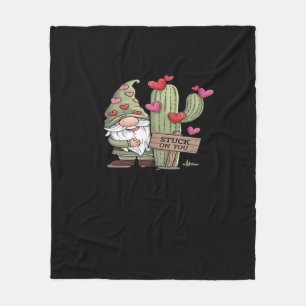Cute Gnome Cactus Stuck On You Word Pun Playful De Fleece Blanket