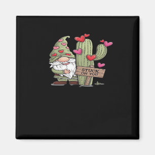 Cute Gnome Cactus Stuck On You Word Pun Playful De Magnet