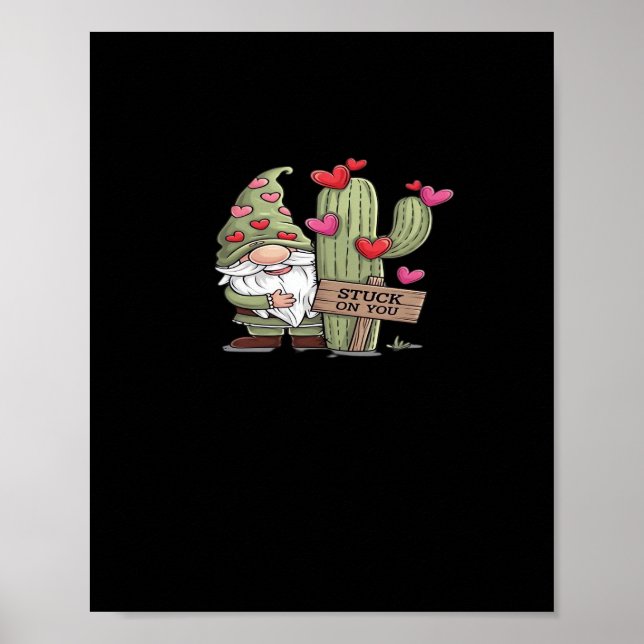 Cute Gnome Cactus Stuck On You Word Pun Playful De Poster (Front)