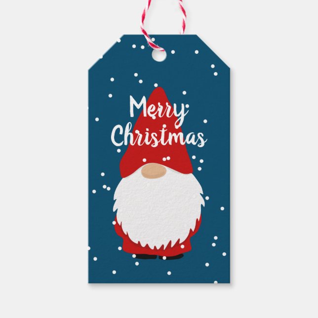 Cute gnome cartoon custom Christmas gift tag label (Front)