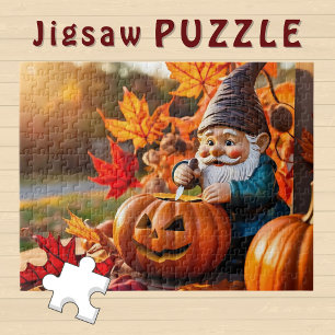 Cute Gnome carving Pumpkins Autumn Vibe - Jigsaw Puzzle