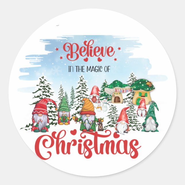 Cute Gnome Celebrating Christmas Holiday Classic Round Sticker (Front)