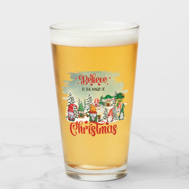 Cute Gnome Celebrating Christmas Holiday Glass (Front Filled)
