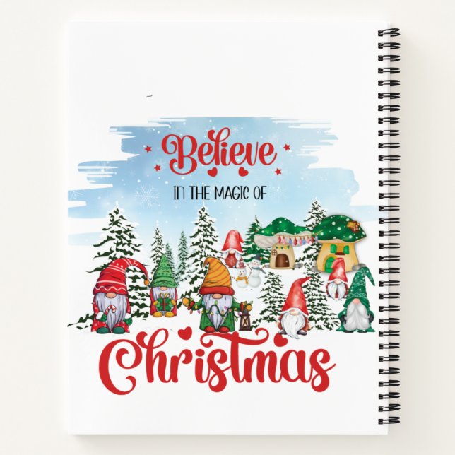 Cute Gnome Celebrating Christmas Holiday Notebook (Back)