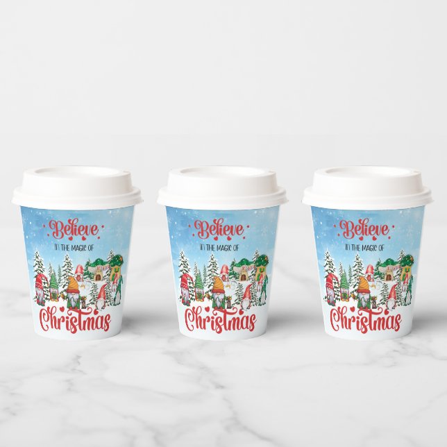 Cute Gnome Celebrating Christmas Holiday  Paper Cups (Multi)