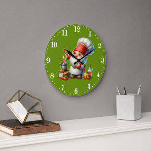 Cute gnome chef lovers large clock