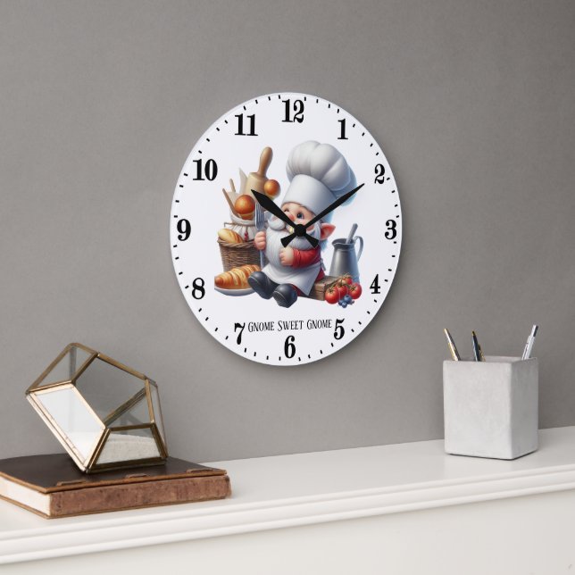 Cute gnome chef lovers  large clock (Office)