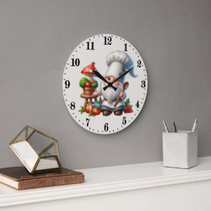 Cute gnome chef lovers large clock