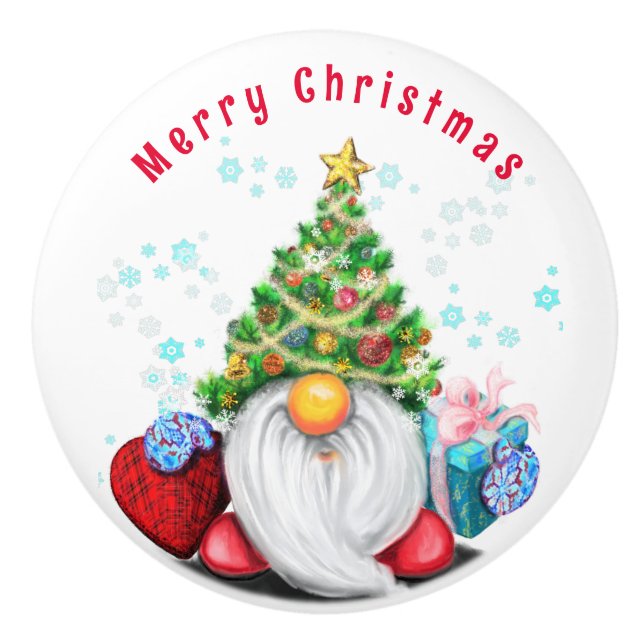 Cute Gnome Christmas Ceramic Knob (Front)