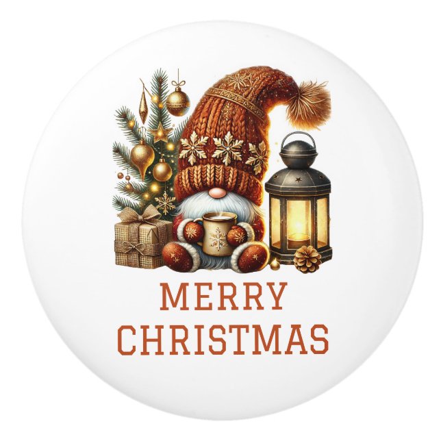 Cute Gnome Christmas Ceramic Knob (Front)