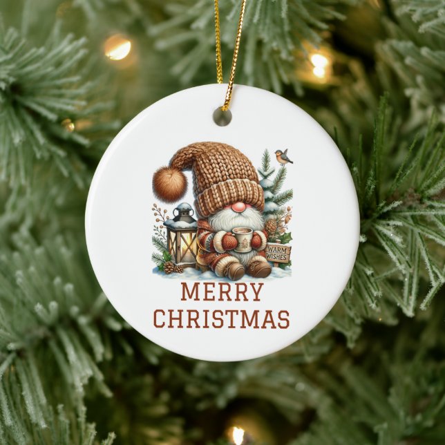 Cute Gnome Christmas Ceramic Ornament (Tree)