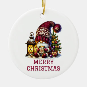 Cute Gnome Christmas Ceramic Ornament