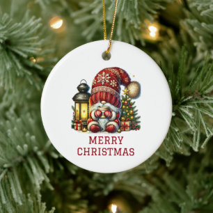 Cute Gnome Christmas Ceramic Ornament