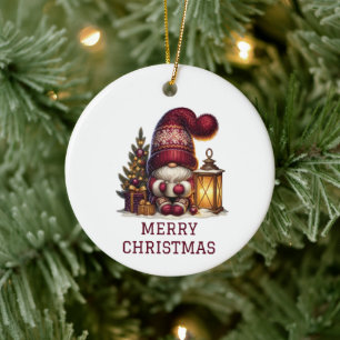 Cute Gnome Christmas Ceramic Ornament