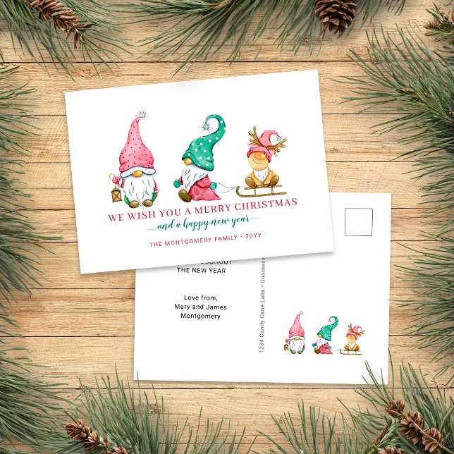 Cute Gnome Christmas Holiday Postcard (Cute Christmas Gnomes Holiday Post Card)