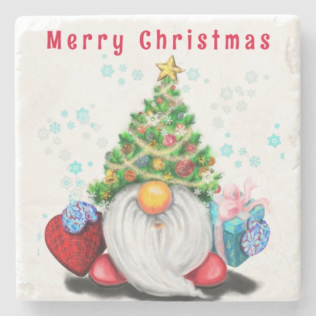 Cute Gnome Christmas Stone Coaster (Front)