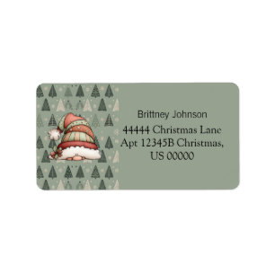 Cute Gnome Christmas Tree Pattern Green Address Label