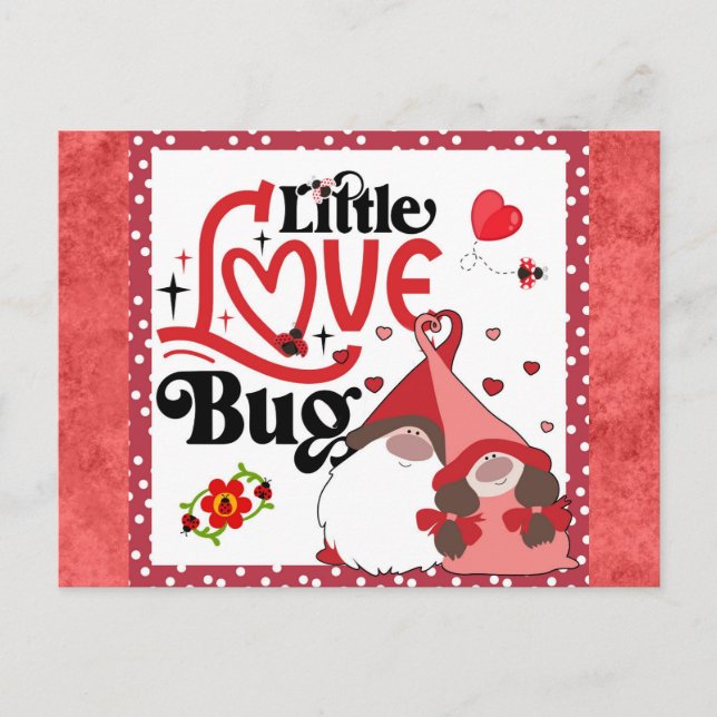Cute Gnome Couple Love Bug Ladybug Valentines Postcard (Front)