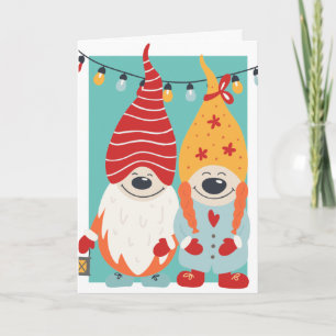 Cute Gnome Couple Personalized Christmas Holiday Card