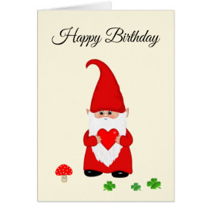 Cute Gnome Dressed in Red with Heart Birthday