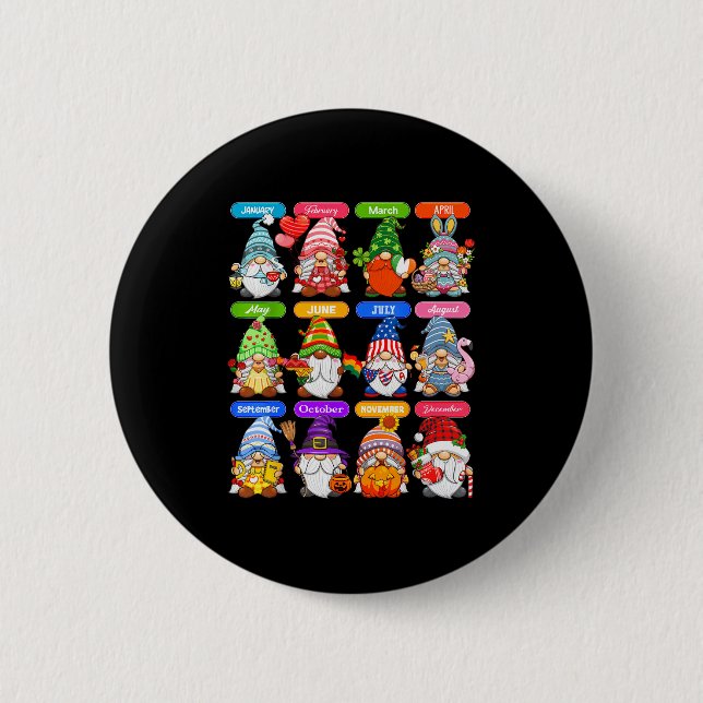 Cute Gnome Every Season Holiday Gnomes 12 Months O 2 Inch Round Button (Front)