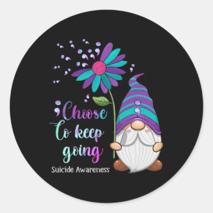 Cute Gnome Flower Suicide Prevention Awareness Mon Classic Round Sticker