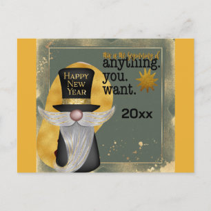 Cute Gnome Gold Happy New Year 2025 Postcard