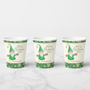 Cute Gnome Green Xmas Party Personalized Christmas Paper Cups