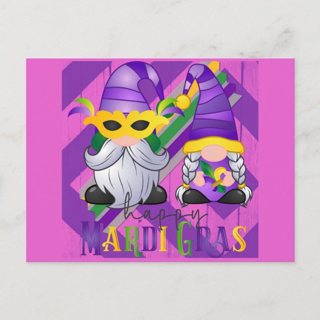 Cute Gnome Happy Mardi Gras Postcard (Front)