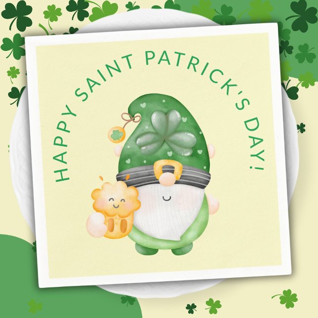Cute Gnome Happy Saint Patricks Day Party Napkin (Creator Uploaded)