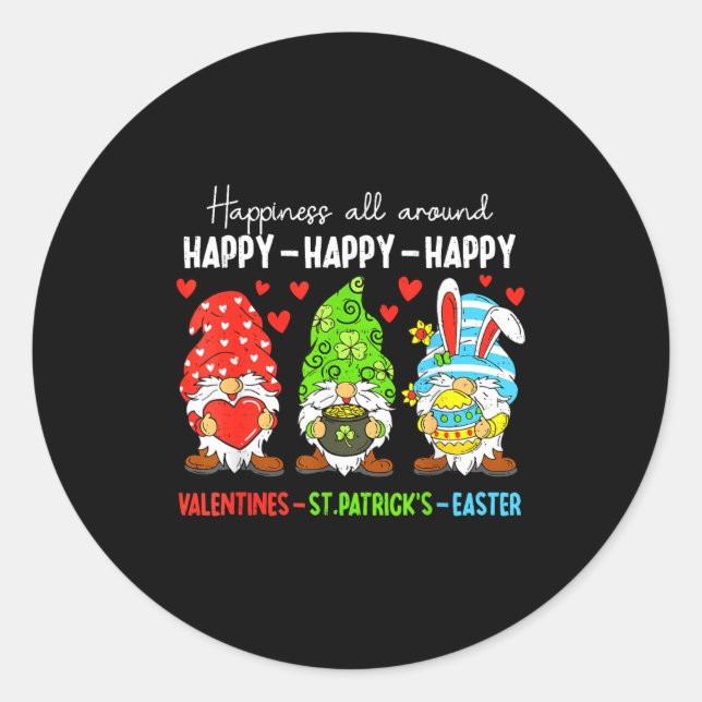 Cute Gnome Happy Valentines St Patricks Easter Hol Classic Round Sticker (Front)
