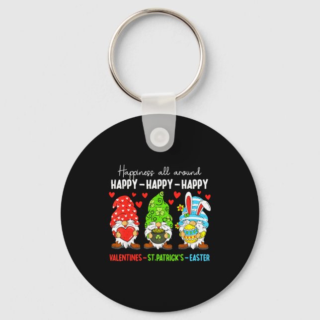 Cute Gnome Happy Valentines St Patricks Easter Hol Keychain (Front)