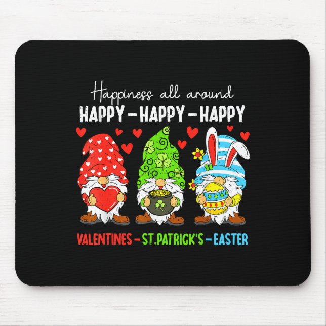 Cute Gnome Happy Valentines St Patricks Easter Hol Mouse Pad (Front)