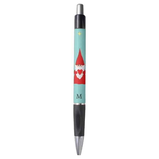 Cute Gnome Holding a Heart & Monogram Black Ink Pe Pen (Front Vertical)
